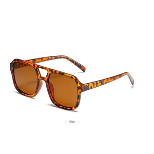 Retro tortoise shell oversized sunglasses with amber lenses, hip hop style TR90 frame.