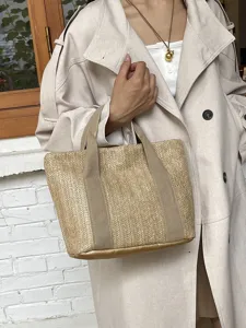Bolso de mano de paja tejida para verano en color beige ideal para vacaciones de playa