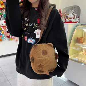 Sac à bandoulière mignon en peluche capybara pour femme, sac en fourrure