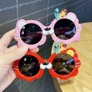 Lunettes de soleil mignonnes pour enfants avec plumes colorées et forme d'animal drôle