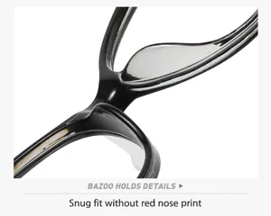 Gros plan sur les plaquettes intégrées des lunettes œil-de-chat noires pour un port sans marques