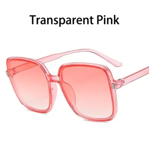 Oversized square sunglasses with transparent pink frame and gradient lenses for UV protection