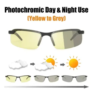Phototrope Tag- und Nacht-Fahrerbrille mit Übergang von gelben zu grauen Gläsern.
