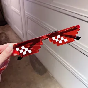 Unique red pixelated mosaic sunglasses for kids funny party and photoshoot props