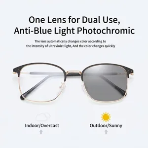 Selbsttönende Anti-UV-Sonnenbrille mit Wechselgläsern für Innen- und Außenbereiche.