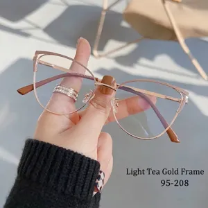 Montura de Gafas Cat Eye de Moda para Mujer Anti-Luz Azul Montura de Metal Ultra Ligera Montura de Gafas de Mariposa Lentes Transparentes Gafas Ópticas para Cara Grande