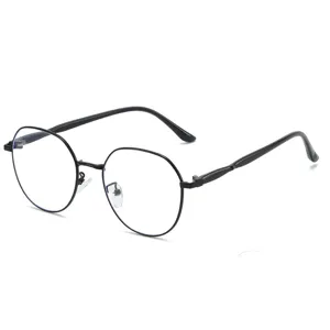 Lunettes de mode à monture métallique ronde noire pour hommes et femmes sans correction