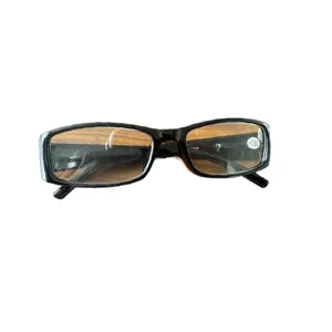Stylish black square frame reading glasses with +2.50 magnification and spring hinges.