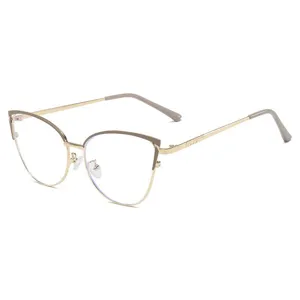Montura de gafas de gato anti-luz azul para mujer, diseño metálico ligero y elegante