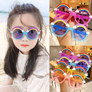 Kids Rainbow Sunglasses Round Frame Cute Cartoon Cloud Decoration Sun Protection Colorful Outdoor Eyewear For Boys Girls
