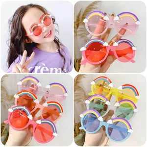 Cute kids rainbow round frame sunglasses with colorful ocean lenses for boys and girls