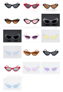 Displaying a wide variety of retro cat-eye sunglasses in multiple vibrant colors and finishes