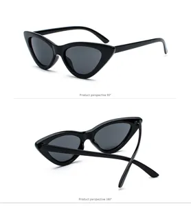 Detailed multi-angle views of stylish vintage black cat-eye sunglasses for women