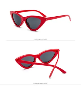 Retro red cat-eye sunglasses for women shown from 90 and 180 degree perspective angles