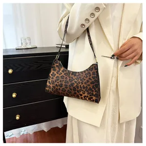 Vintage leopard print underarm bag with single strap for women's casual fashion