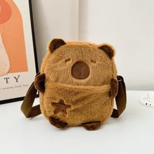 Mignon Sac en Bandoulière en Peluche Capybara pour Femme Étudiante Sac à Épaule Forme Animale Peluche Douce Kaki
