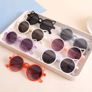 Kids Fashion Cat Ear Sunglasses Cute Round Frame UV400 Protection Shades For Baby Boys Girls Fashionable Outdoor Eyewear