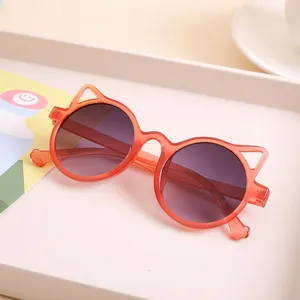 Fashionable children's cat ear sunglasses with orange transparent frames for girls