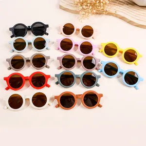 Gafas de Sol Redondas para Niños a la Moda Montura Esmerilada Protección UV400 Retro Gafas de Sol para Niños y Niñas