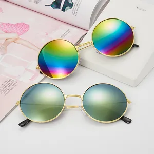 Gafas de sol redondas retro para niños con montura dorada y lentes de colores vivos
