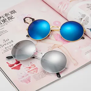 Gafas de sol redondas retro para niños con lentes de espejo azules y plateadas