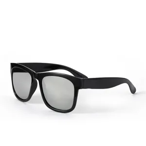 Retro oversized square sunglasses featuring a black frame and silver mirrored lenses