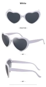 Vistas detalladas multiángulo de gafas de sol blancas con forma de corazón sólido