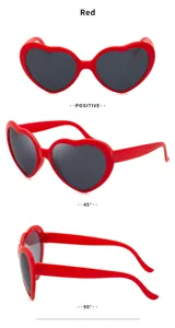 Vistas detalladas multiángulo de gafas de sol rojas con forma de corazón para fiestas