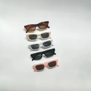 Multiple color options for children's retro rectangular sunglasses in detail view