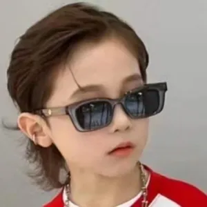 Vintage rectangular sunglasses for kids featuring a cool street style grey frame design