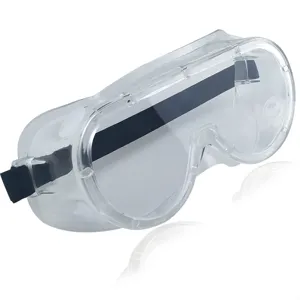 Detailweergave van transparante veiligheidsbril met ventilatieopeningen en band
