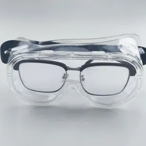 Clear protective safety goggles for eye protection, anti-fog and dustproof over-glasses design.