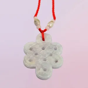 Natural Grade A Jadeite Chinese Knot Pendant Auspicious Wealth Car Hanging Ornament With Red Woven Cord Jewelry Gift