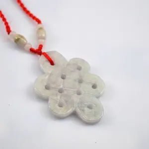 Traditional natural jade Chinese knot pendant necklace with red cord and decorative beads