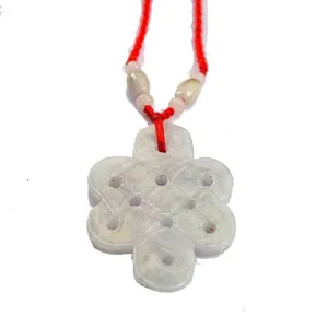 Natural jade Chinese knot pendant with hand-braided red cord and decorative beads.