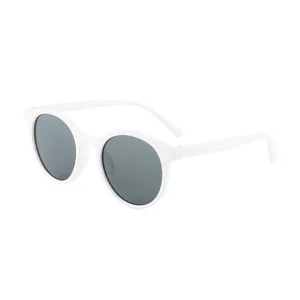 Cute children's round frame sunglasses in white with dark grey lenses for fashion