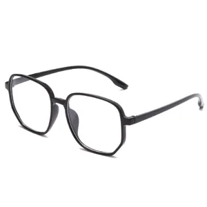 Montura de gafas poligonales negras grandes para mujer con efecto adelgazante del rostro