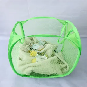Portable large green mesh laundry basket for dirty clothes with durable handles