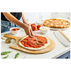 Professionele 4-delige pizzaset met bamboe pizzaschep en roestvrijstalen pizzasnijder