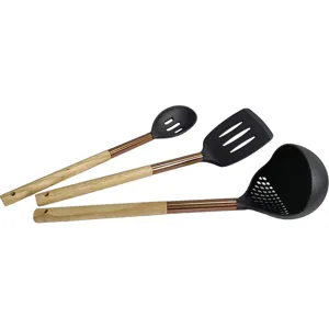 Nylon kitchen utensil set with wooden handle heat resistant cooking tools for home kitchen