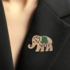 Broche Éléphant en Cuivre Plaqué Or de Luxe pour Femmes Épingle Animale en Émail et Strass de Haute Qualité Accessoire de Mode