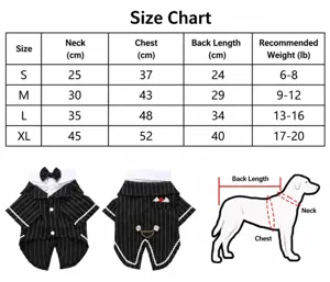 Guía completa de tallas para el esmoquin de mascotas y traje de perro estilo británico.