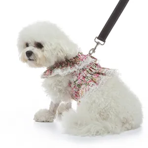 Lindo vestido de verano para mascotas con ribete de encaje blanco, ropa dulce para perros pequeños.