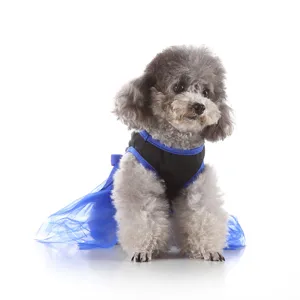 Cute pet dog dress summer tutu skirt, breathable black and blue clothing for small dogs detail view