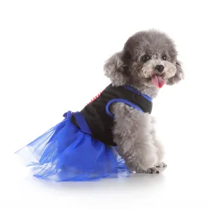 Cute dog summer dress tutu pet skirt breathable puppy apparel for small dogs black and blue detail