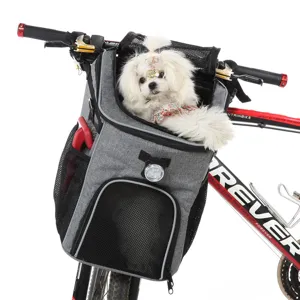 Trasportino per animali per manubrio bici con rete traspirante e luce LED di sicurezza.