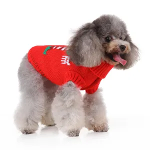 Pull de Noël rouge pour chien avec col roulé et motif de cerf,vêtement chaud d'hiver pour animal.