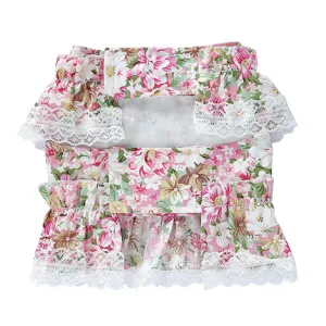 Encantador vestido floral para perro con encaje blanco, dulce ropa de verano para mascotas.