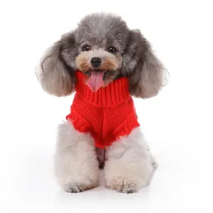 Pull-over rouge à col roulé pour animaux, vêtements d'hiver chauds en tricot pour petits chiens.