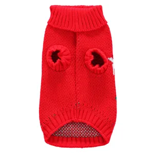 Pull tricoté rouge pour animaux de compagnie hiver chaud vêtements pour chiens col roulé noël